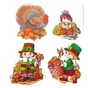 VTG 70s Beistle Thanksgiving‎ Cardboard Cutout Decorations Fall Autumn Lot Set